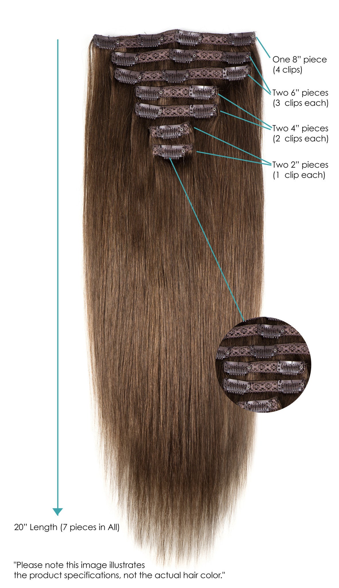 1B Natural Black 20 Clip In Hair Extensions